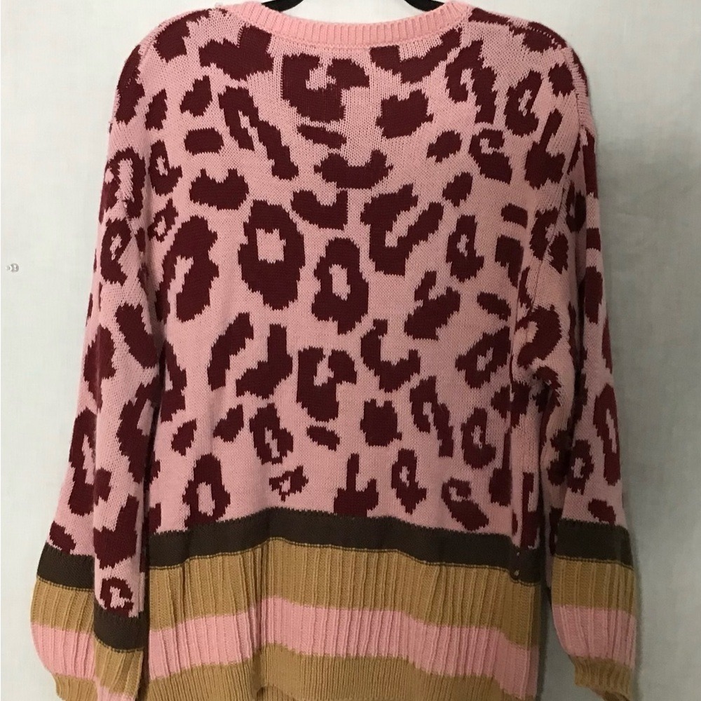 Promesa‎ Pink Leopard Print Striped Knit Sweater JTJ9643 Womens SM